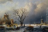 A Winter Landscape with Figures near a Castle by Charles Henri Joseph Leickert